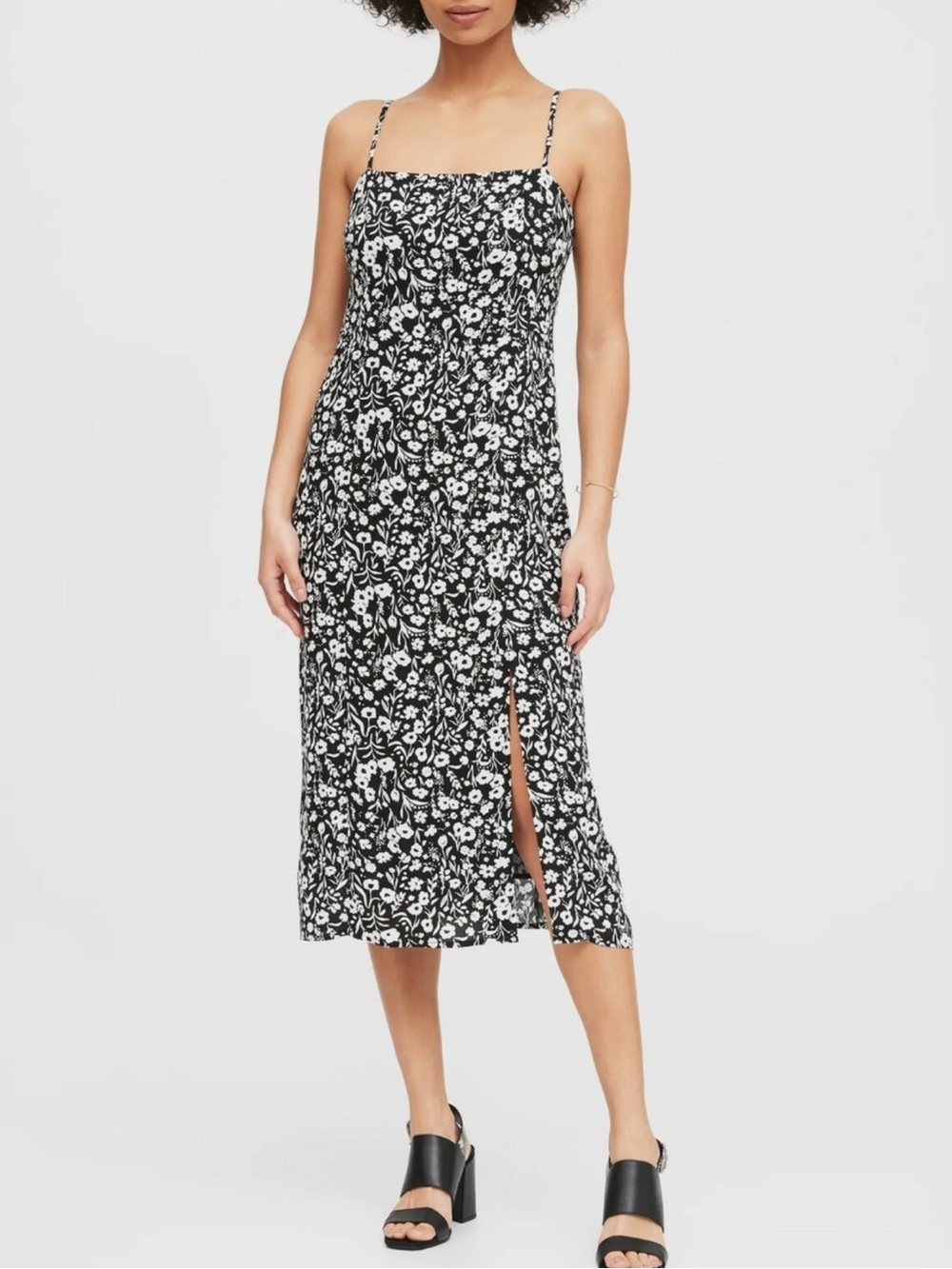 Banana Republic Black & White Floral Midi Dress Slit - size 2P